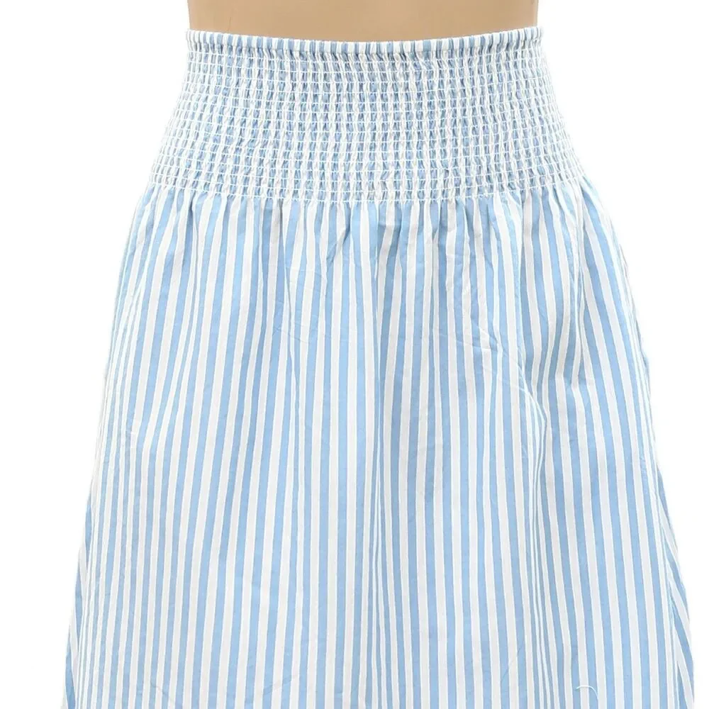 Kerri Rosenthal Martin Cabana Striped Print Midi Skirt Smocked Cotton S 288125